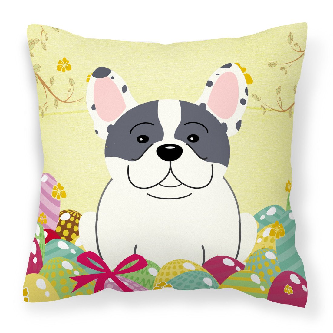 Easter Eggs French Bulldog Piebald Fabric Decorative Pillow BB6011PW1818 by Caroline&#39;s Treasures