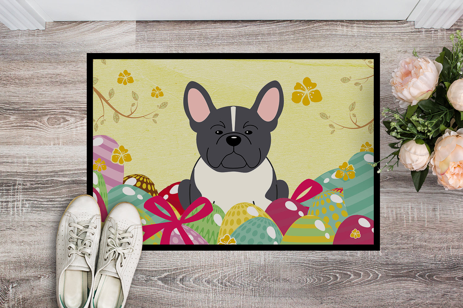 Easter Eggs French Bulldog Black White Indoor or Outdoor Mat 18x27 BB6012MAT - the-store.com