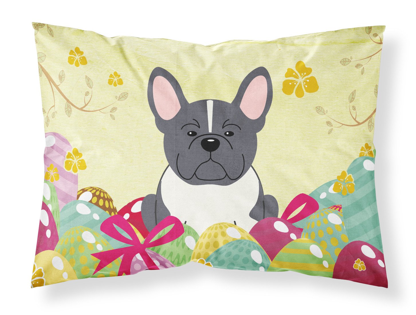 Caroline's Treasures Easter Eggs French Bulldog Black White Fabric Standard Pillowcase – Artistic Decorative Front, White Back BB6012PILLOWCASE