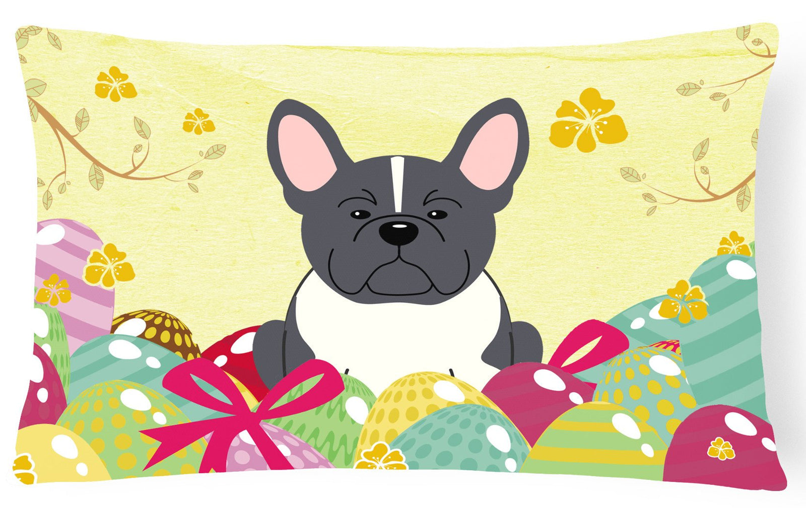 Easter Eggs French Bulldog Black White Canvas Fabric Decorative Pillow BB6012PW1216 by Caroline's Treasures