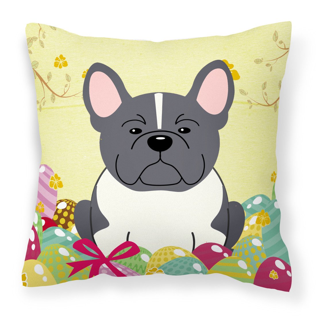 Easter Eggs French Bulldog Black White Fabric Decorative Pillow BB6012PW1818 by Caroline&#39;s Treasures