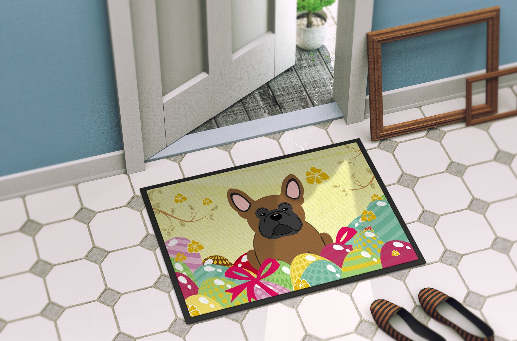 Easter Eggs French Bulldog Brown Indoor or Outdoor Mat 24x36 BB6013JMAT by Caroline's Treasures