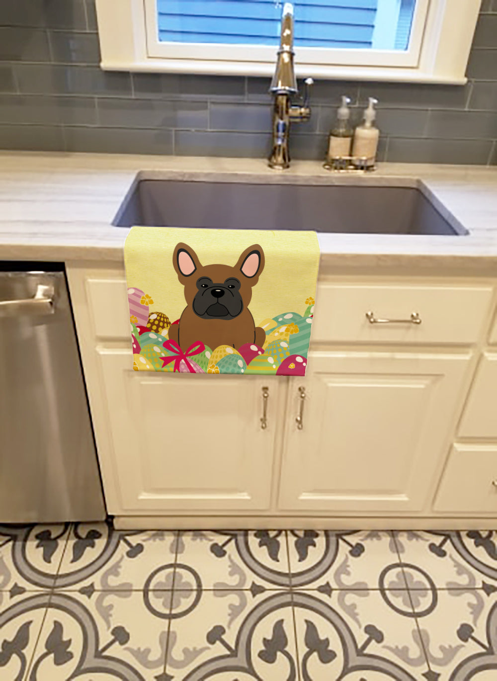 Easter Eggs French Bulldog Brown Kitchen Towel BB6013KTWL - the-store.com