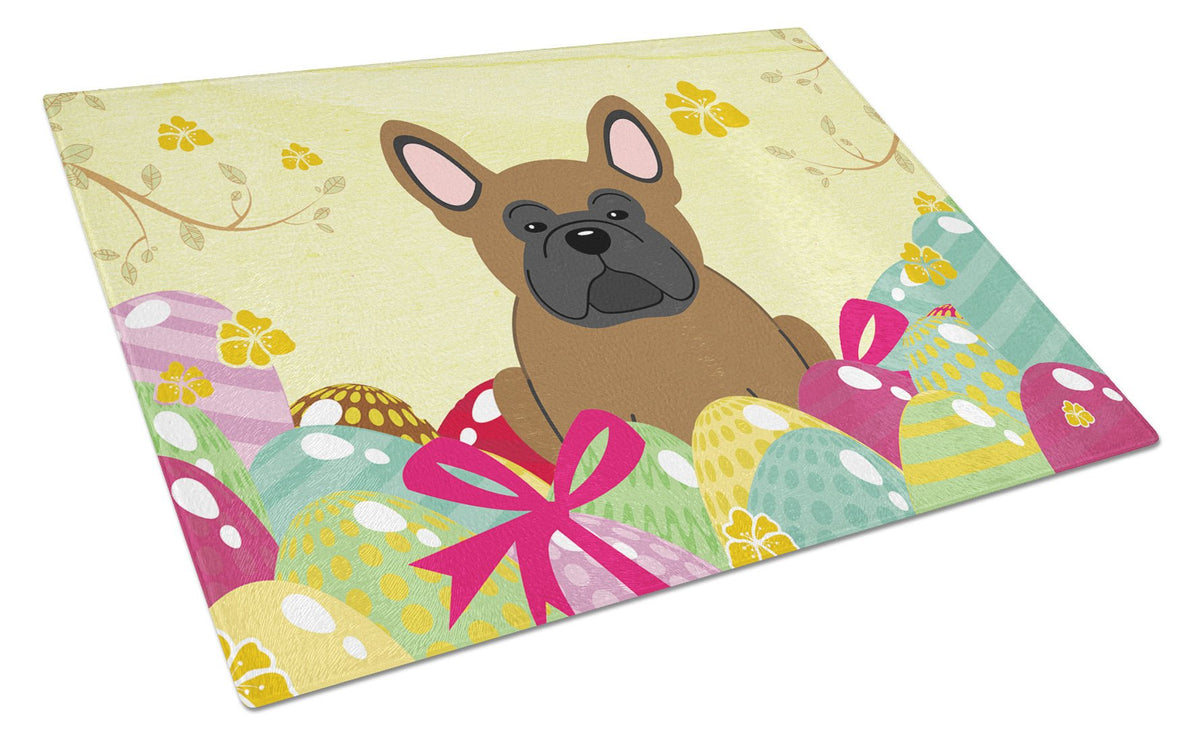 Easter Eggs French Bulldog Brown Glass Cutting Board Large BB6013LCB by Caroline&#39;s Treasures