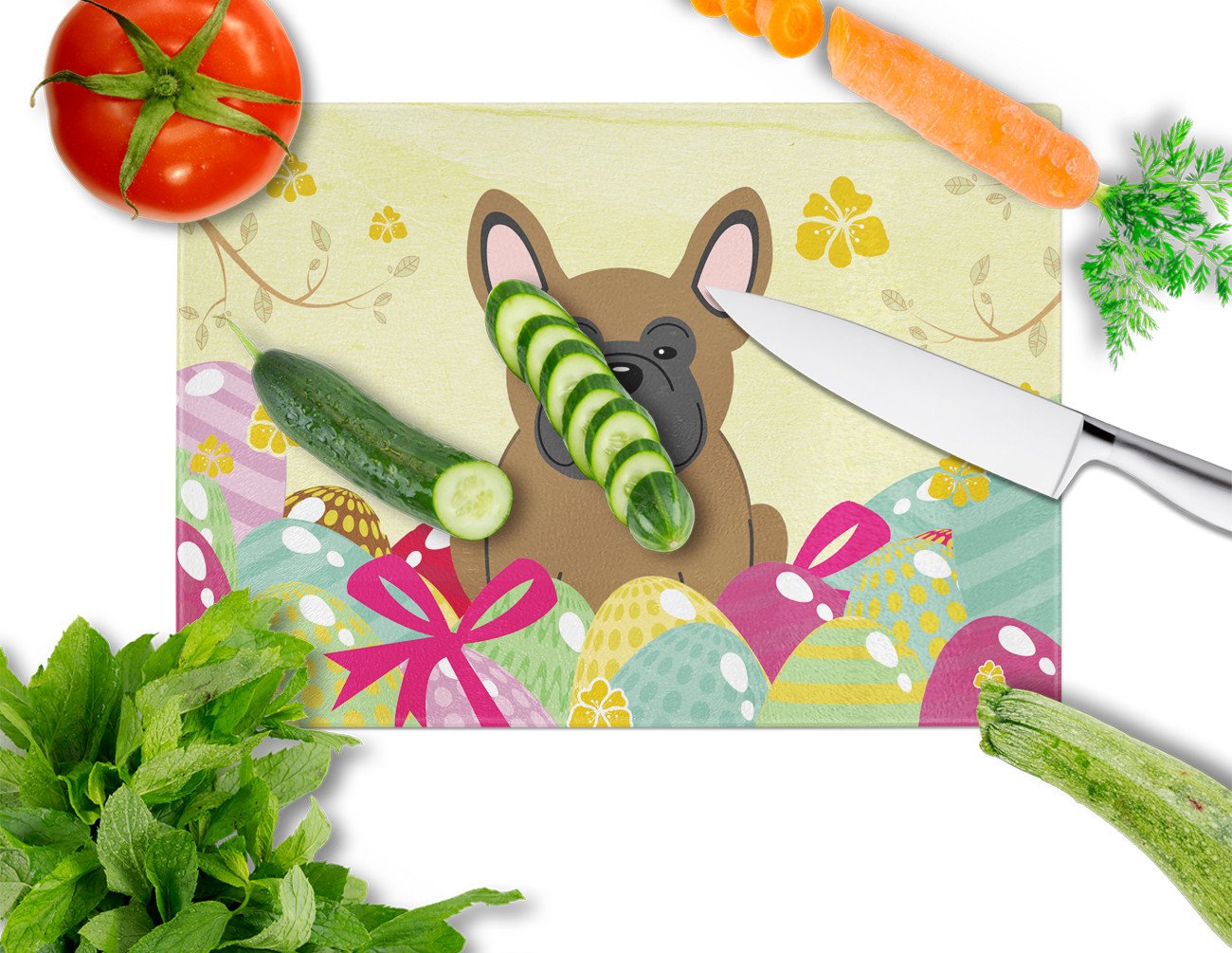 Easter Eggs French Bulldog Brown Glass Cutting Board Large BB6013LCB by Caroline's Treasures