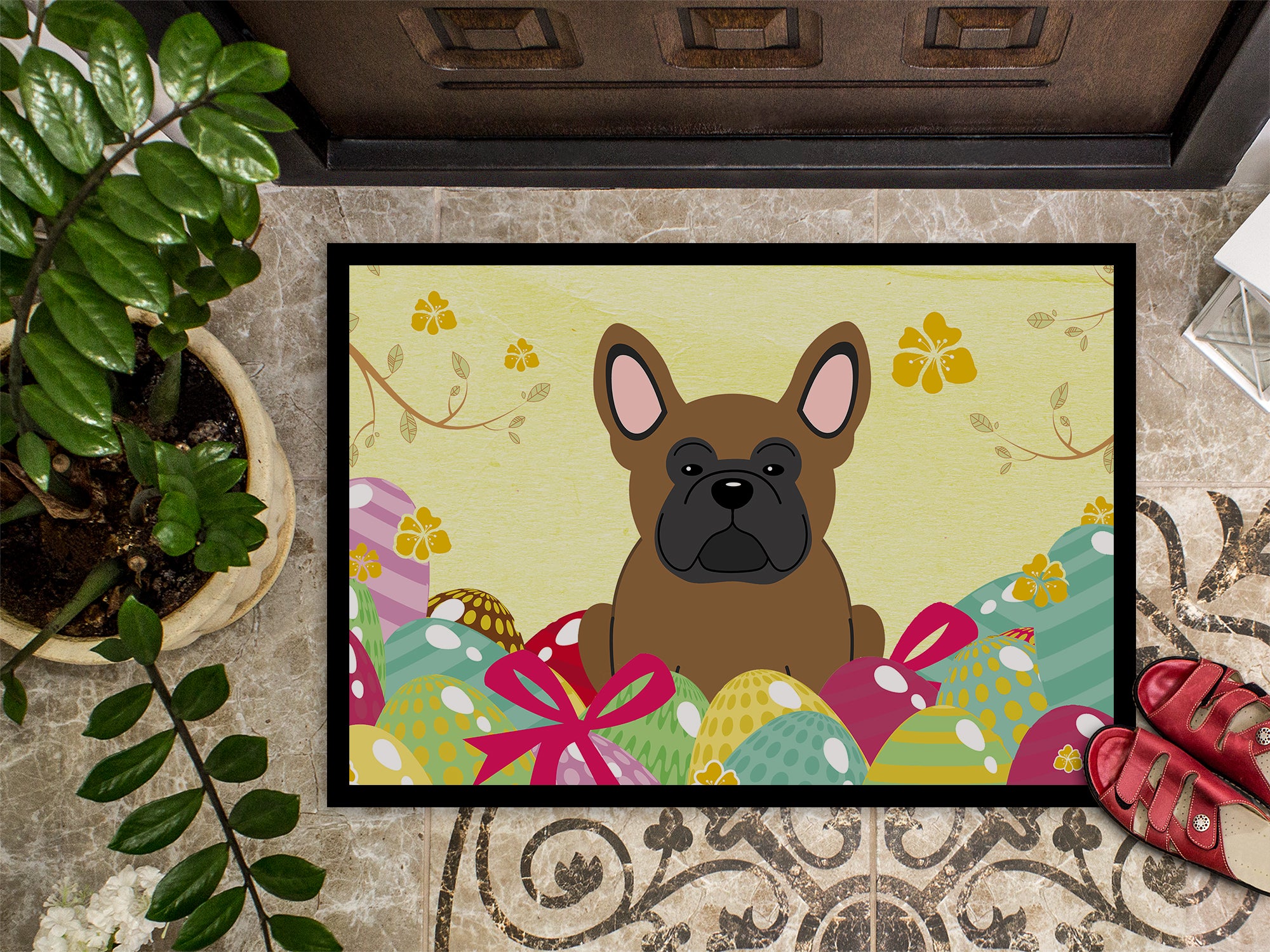 Easter Eggs French Bulldog Brown Indoor or Outdoor Mat 18x27 BB6013MAT - the-store.com