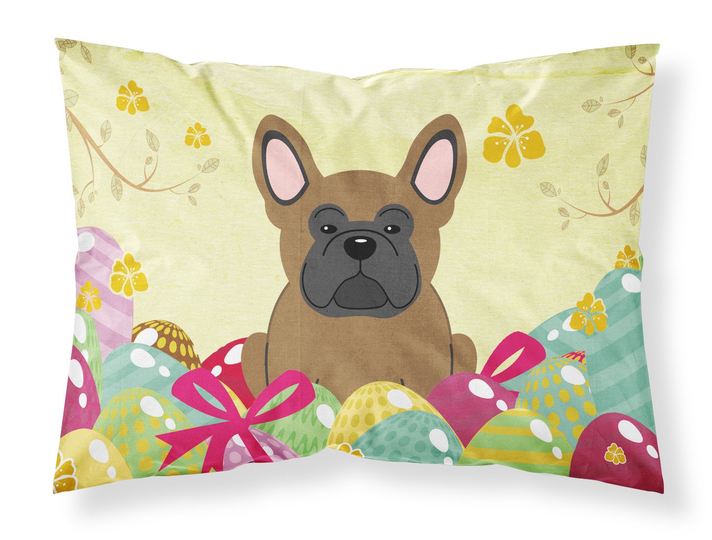 Caroline's Treasures Easter Eggs French Bulldog Brown Fabric Standard Pillowcase – Artistic Decorative Front, White Back BB6013PILLOWCASE