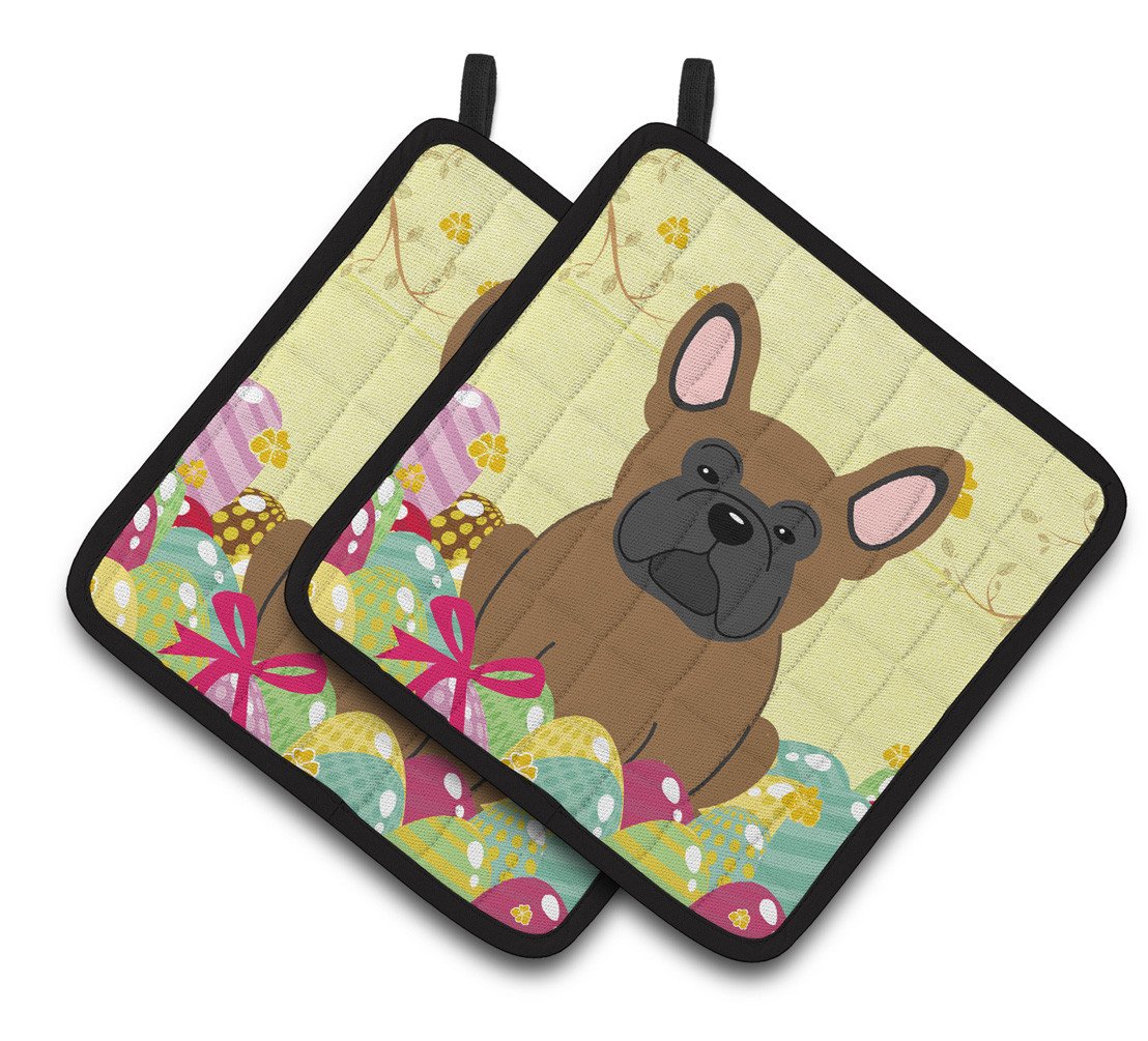 Easter Eggs French Bulldog Brown Pair of Pot Holders BB6013PTHD by Caroline&#39;s Treasures