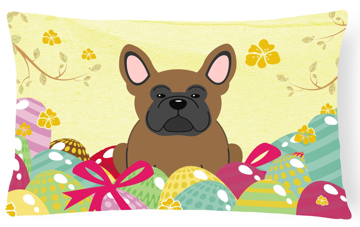 Easter Eggs French Bulldog Brown Canvas Fabric Decorative Pillow BB6013PW1216 by Caroline&#39;s Treasures