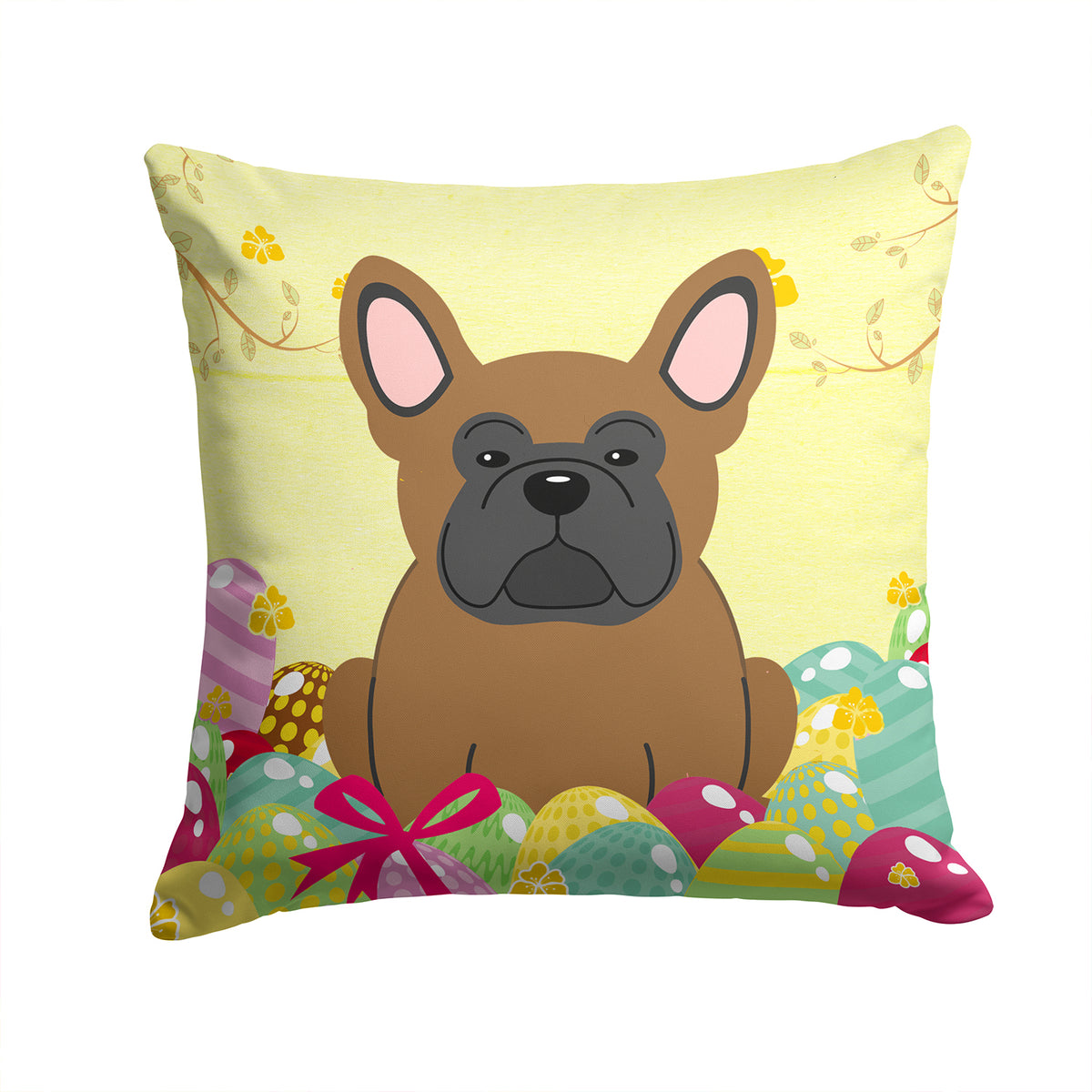 Easter Eggs French Bulldog Brown Fabric Decorative Pillow BB6013PW1414 - the-store.com
