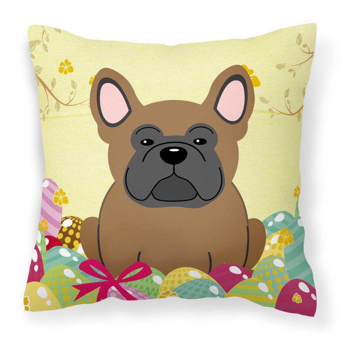 Easter Eggs French Bulldog Brown Fabric Decorative Pillow BB6013PW1818 by Caroline&#39;s Treasures