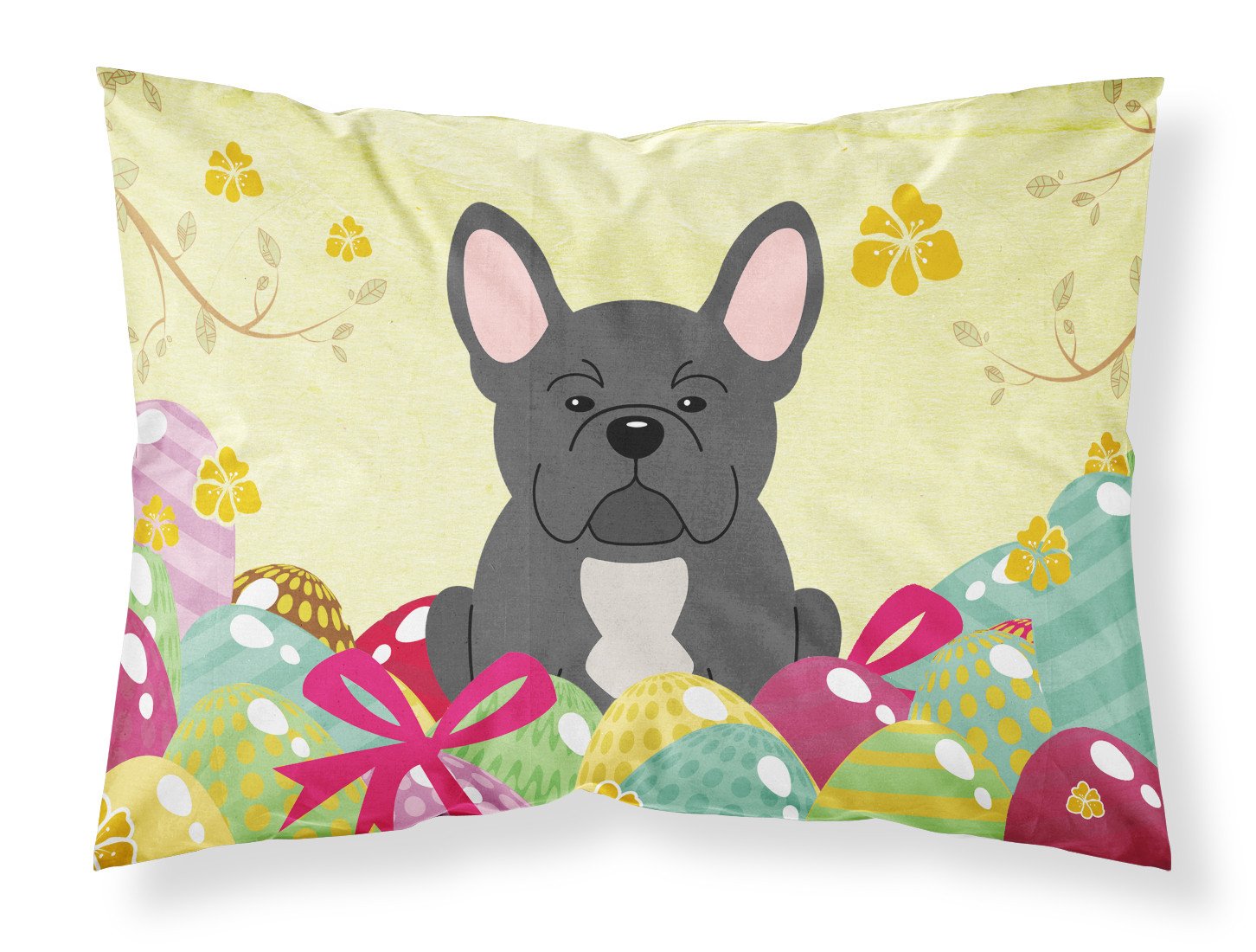 Caroline's Treasures Easter Eggs French Bulldog Black Fabric Standard Pillowcase – Artistic Decorative Front, White Back BB6014PILLOWCASE