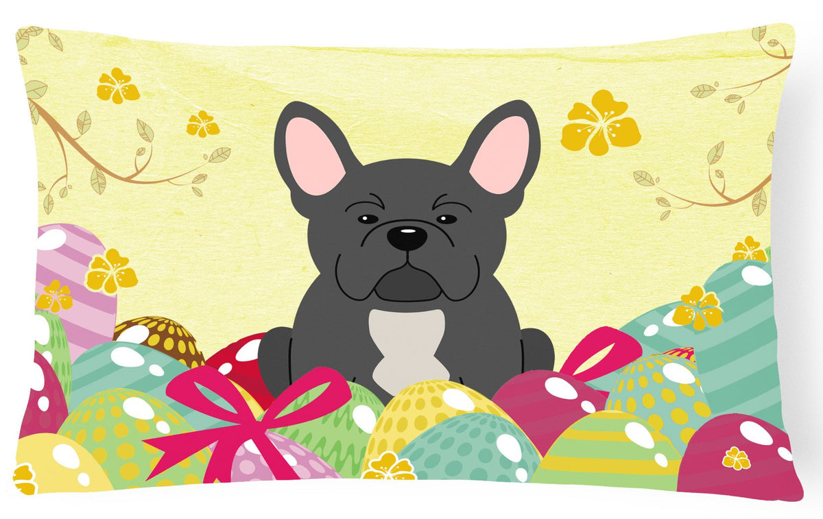 Easter Eggs French Bulldog Black Canvas Fabric Decorative Pillow BB6014PW1216 by Caroline&#39;s Treasures