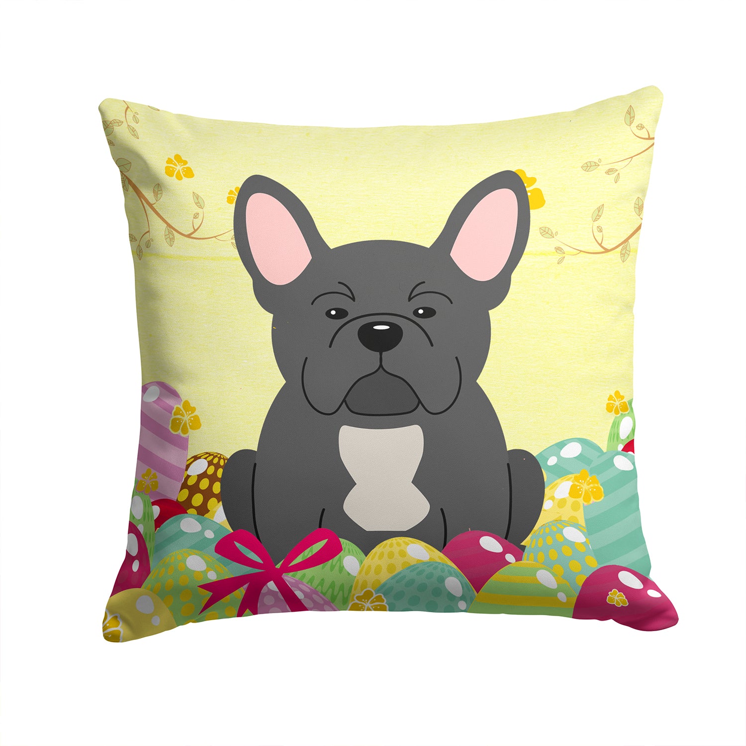 Easter Eggs French Bulldog Black Fabric Decorative Pillow BB6014PW1414 - the-store.com