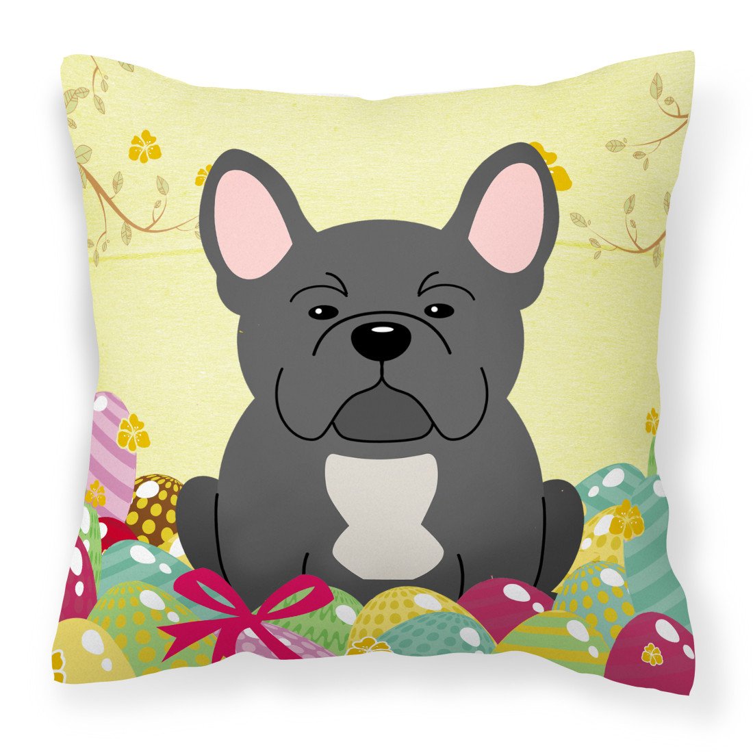 Easter Eggs French Bulldog Black Fabric Decorative Pillow BB6014PW1818 by Caroline&#39;s Treasures
