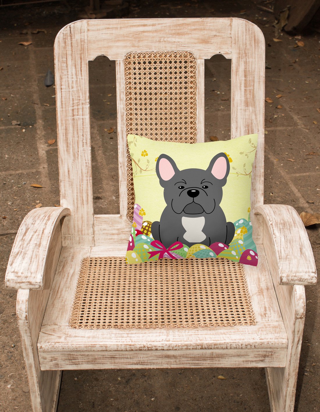 Easter Eggs French Bulldog Black Fabric Decorative Pillow BB6014PW1818 by Caroline's Treasures
