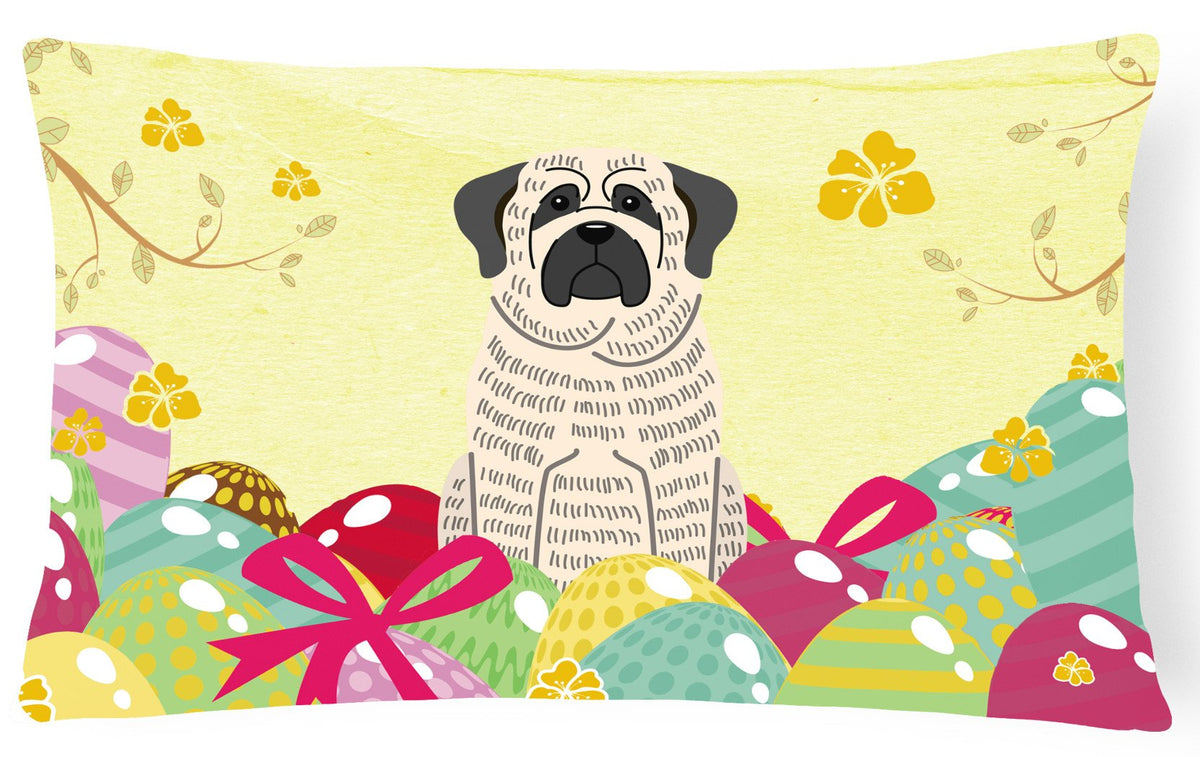 Easter Eggs Mastiff Brindle White Canvas Fabric Decorative Pillow BB6016PW1216 by Caroline&#39;s Treasures