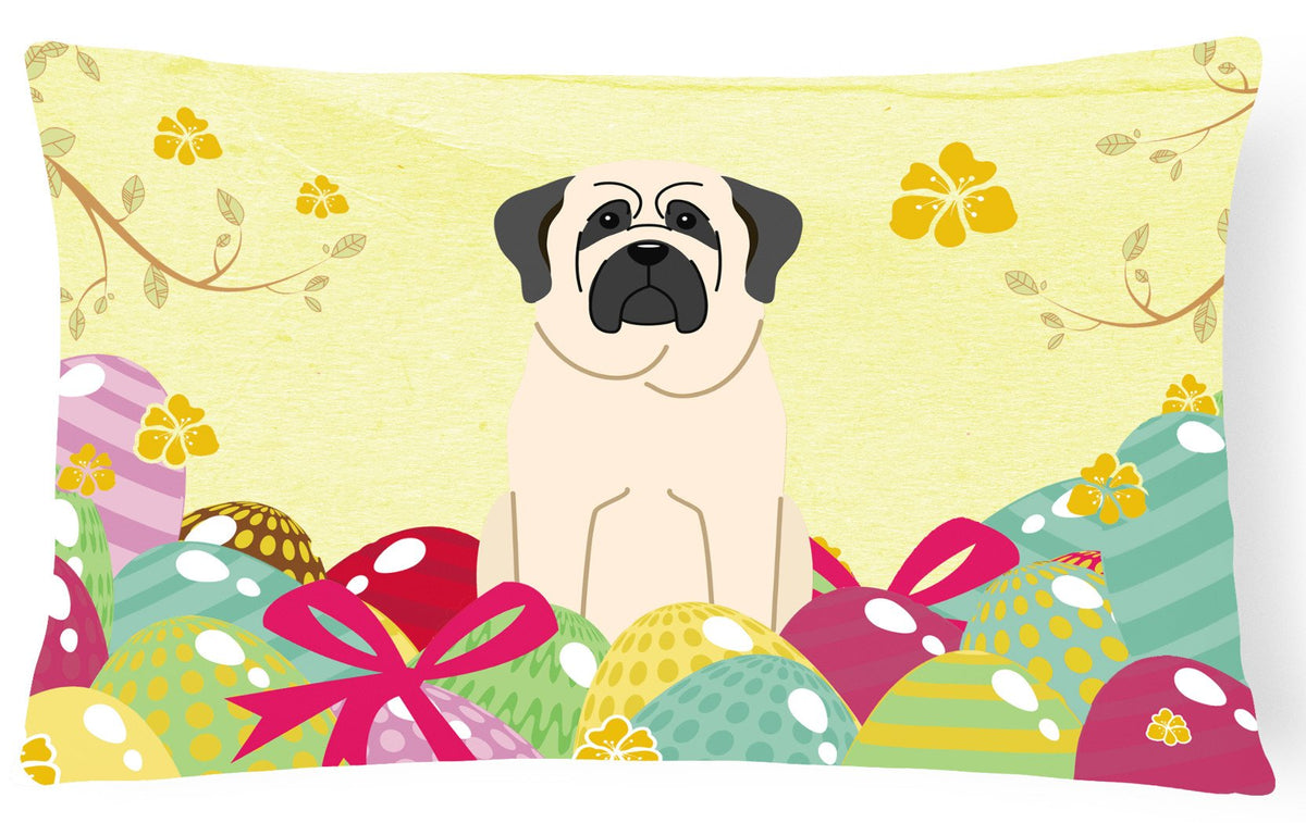 Easter Eggs Mastiff White Canvas Fabric Decorative Pillow BB6017PW1216 by Caroline&#39;s Treasures