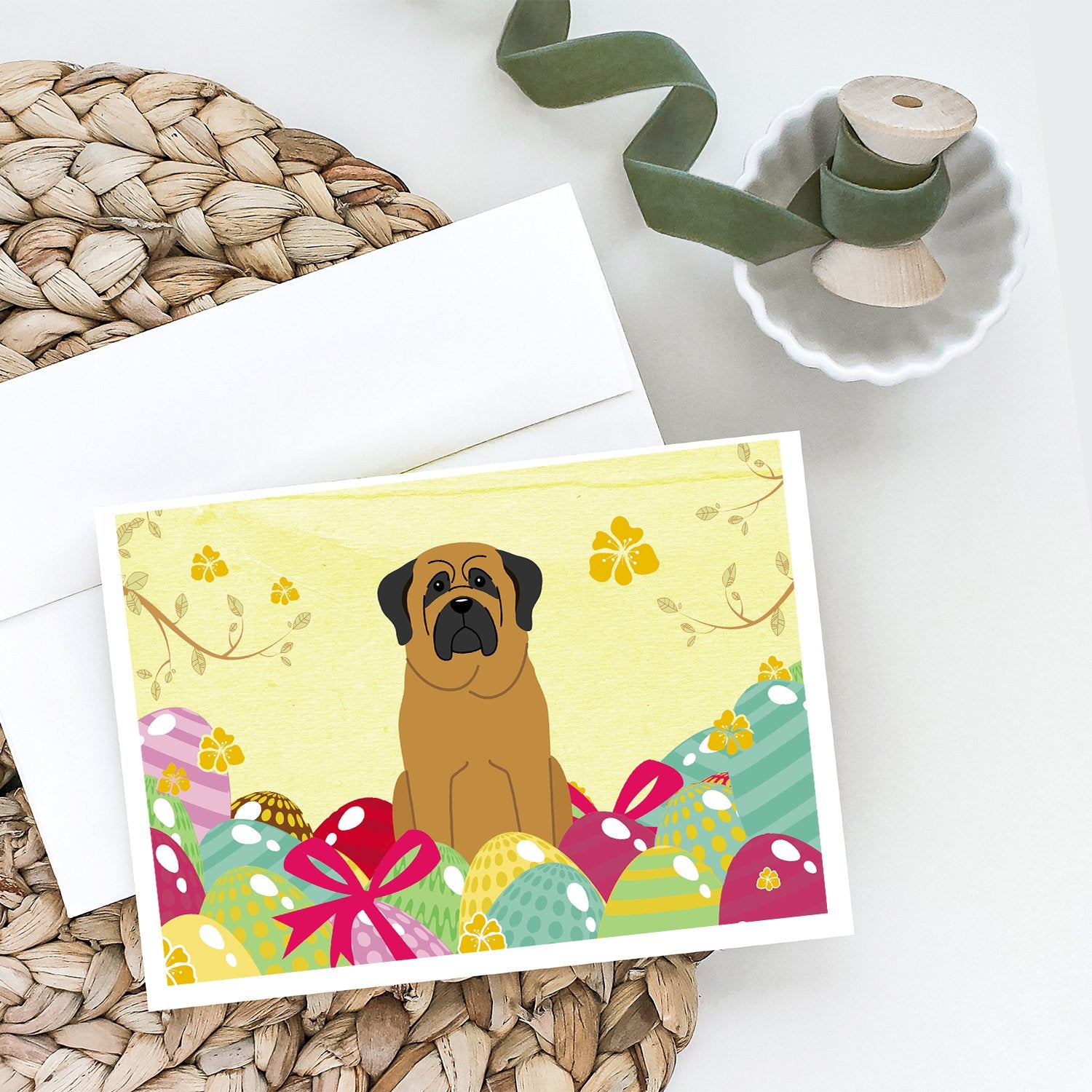 Easter Eggs Mastiff Greeting Cards and Envelopes Pack of 8 - the-store.com