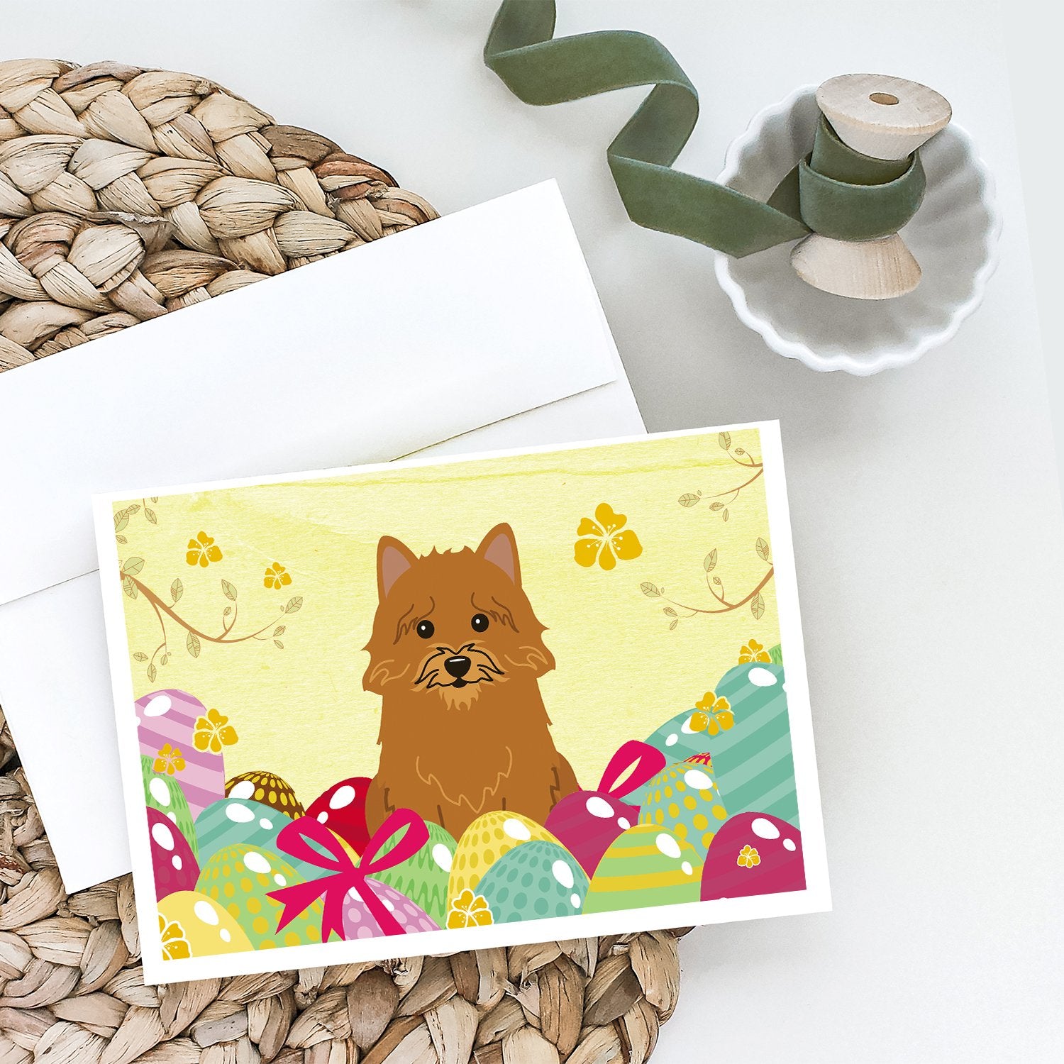 Buy this Easter Eggs Norwich Terrier Greeting Cards and Envelopes Pack of 8