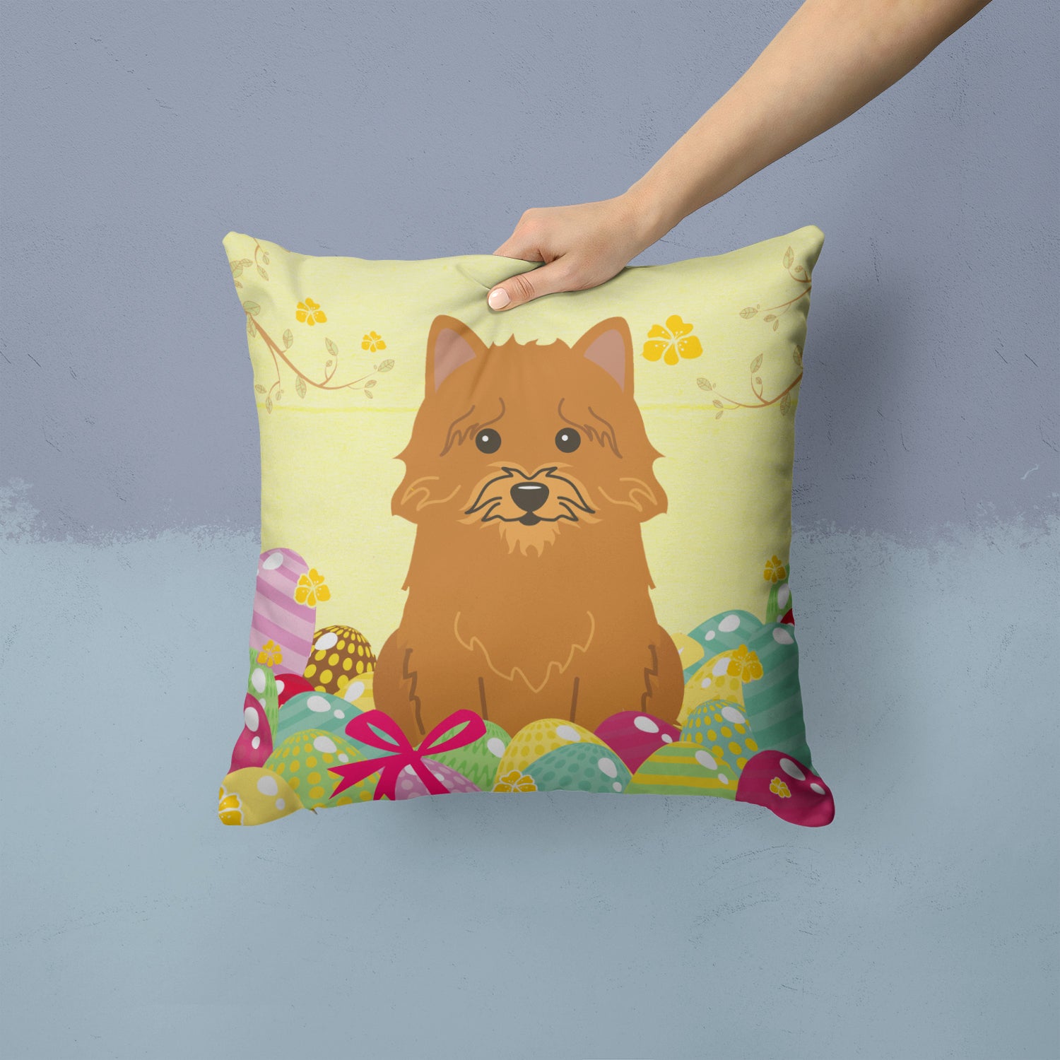 Easter Eggs Norwich Terrier Fabric Decorative Pillow BB6020PW1414 - the-store.com