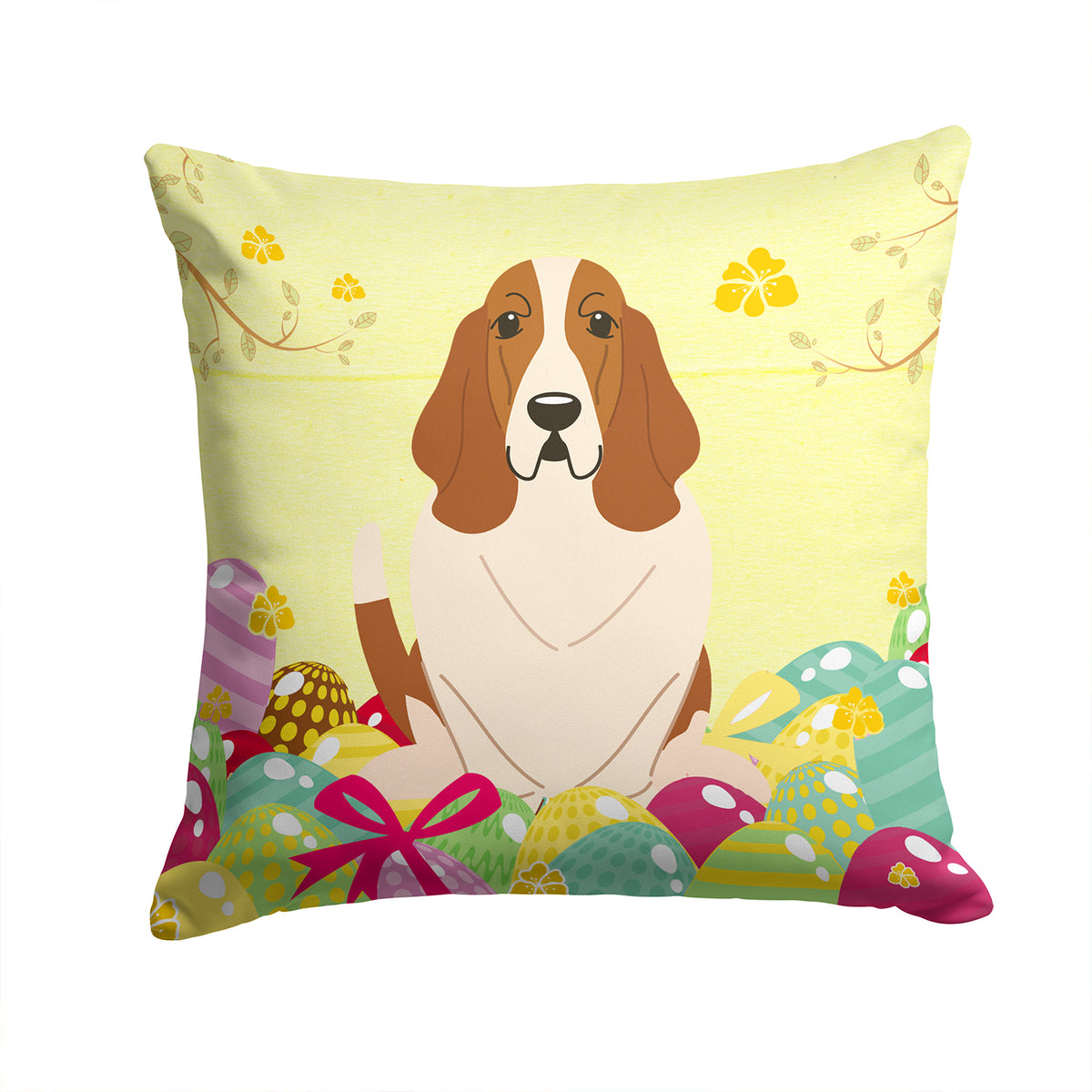 Easter Eggs Basset Hound Fabric Decorative Pillow BB6021PW1414 - the-store.com
