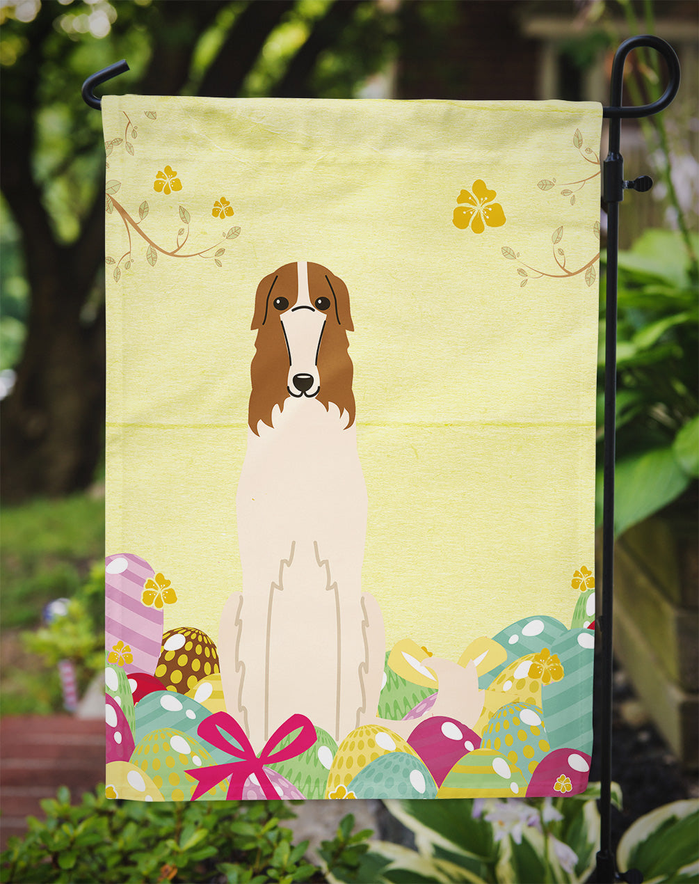 Caroline's Treasures Easter Eggs Borzoi Garden Flag - Outdoor Decorative Yard Flag BB6023GF