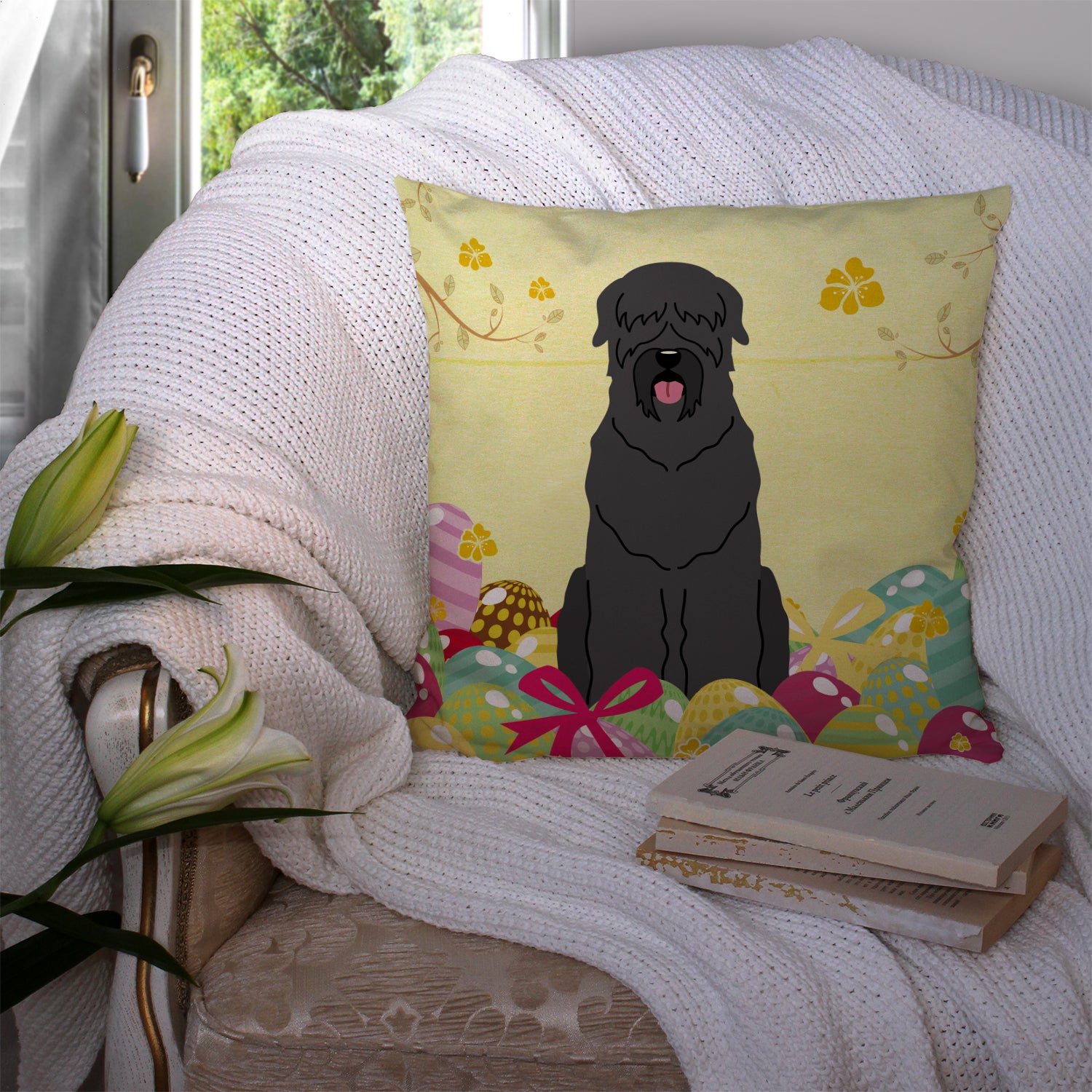 Easter Eggs Black Russian Terrier Fabric Decorative Pillow BB6026PW1414 - the-store.com