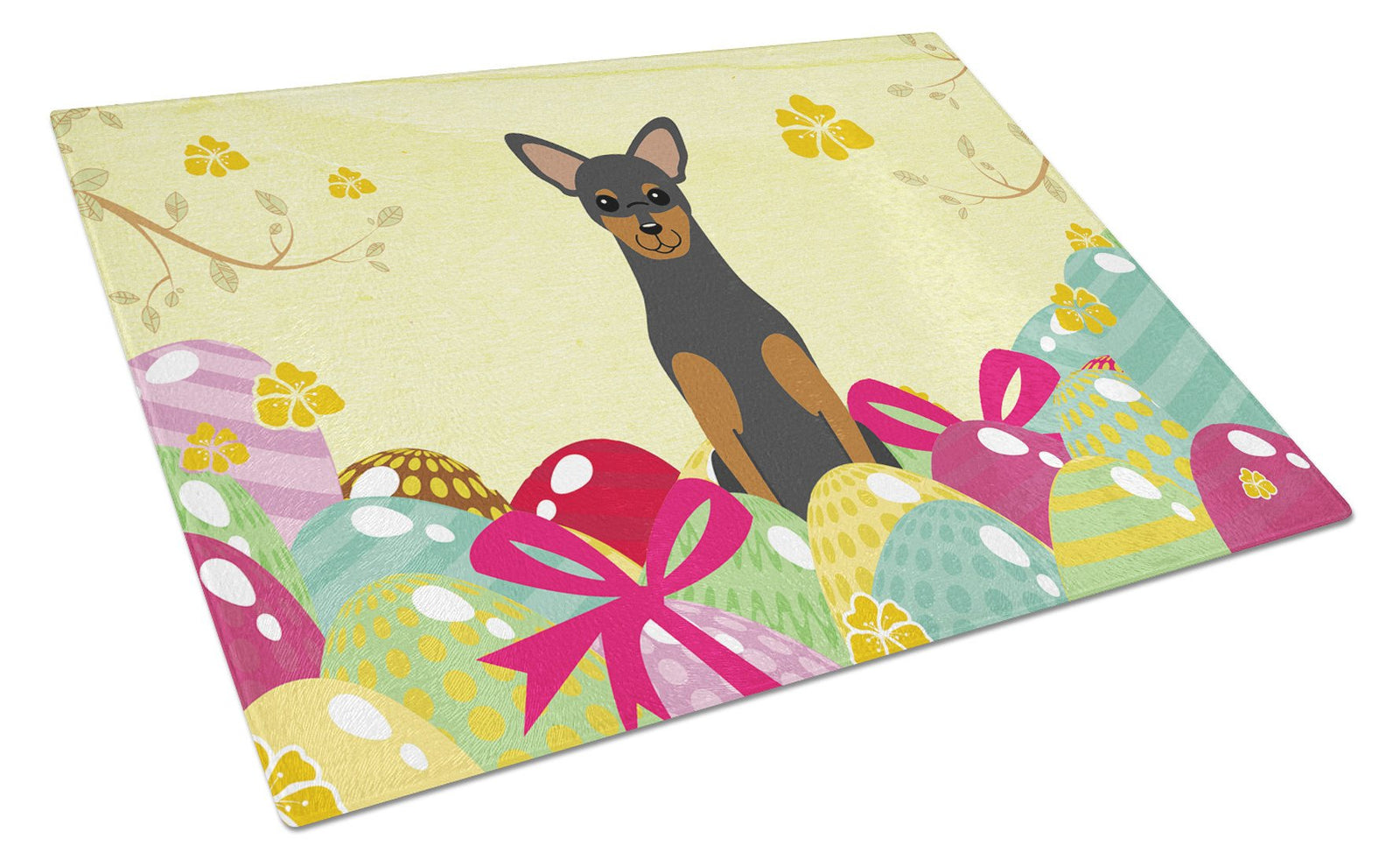 Easter Eggs Manchester Terrier Glass Cutting Board Large BB6028LCB by Caroline's Treasures