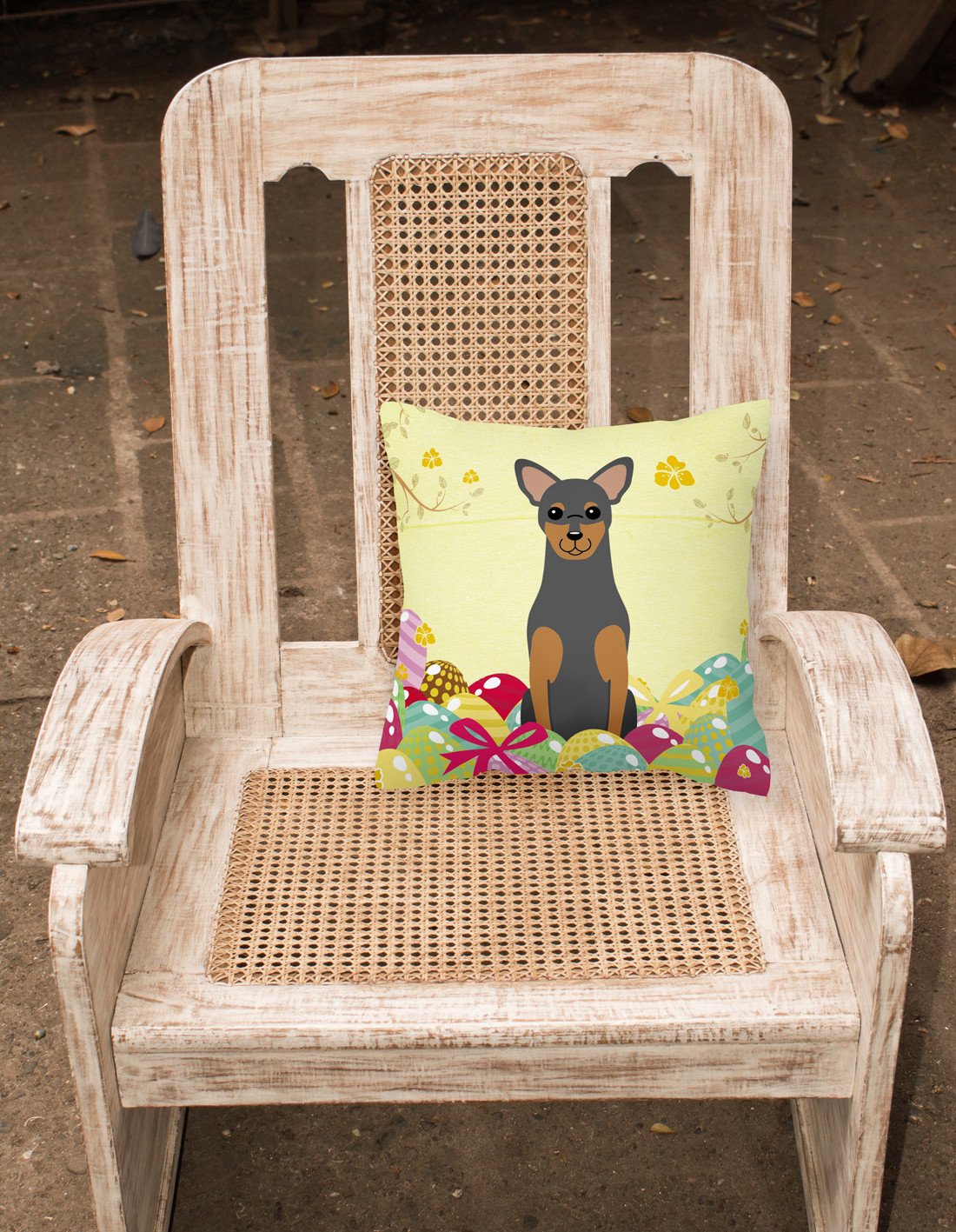 Easter Eggs Manchester Terrier Fabric Decorative Pillow BB6028PW1818 by Caroline's Treasures