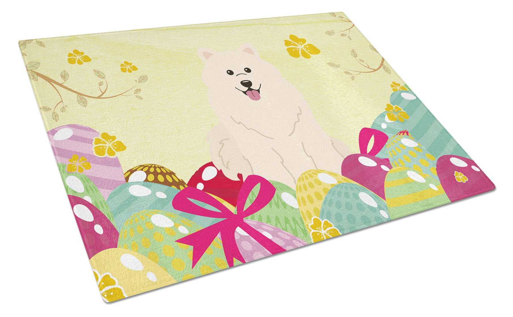 Easter Eggs Samoyed Glass Cutting Board Large BB6030LCB by Caroline's Treasures