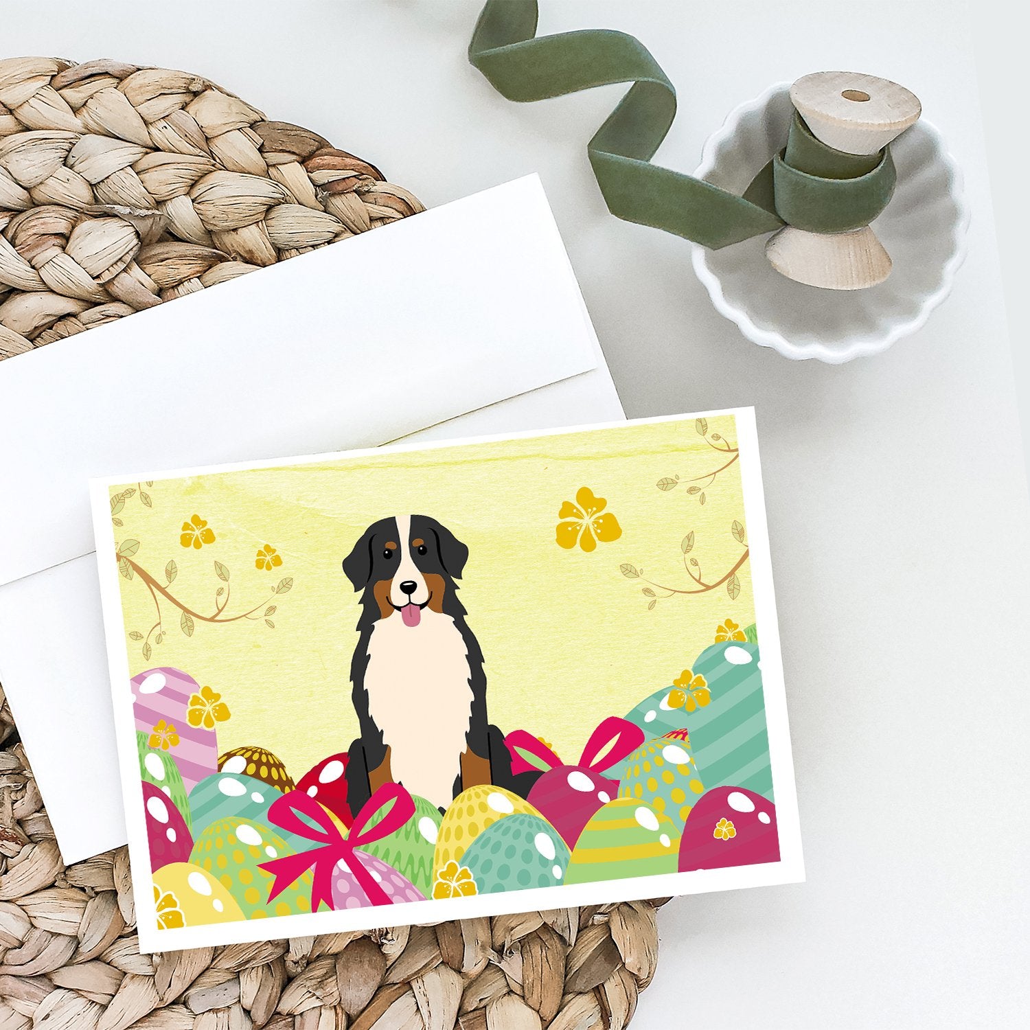 Easter Eggs Bernese Mountain Dog Greeting Cards and Envelopes Pack of 8 - the-store.com