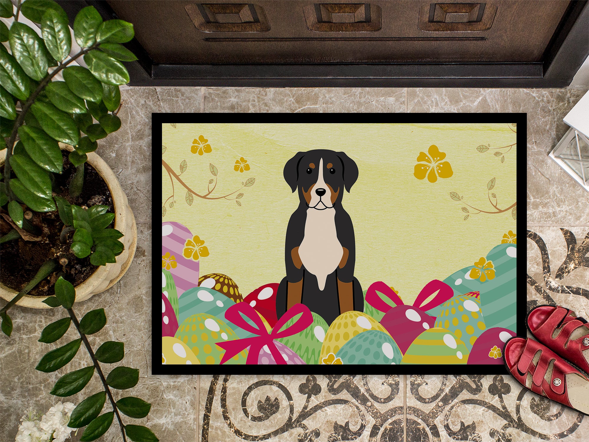 Easter Eggs Greater Swiss Mountain Dog Indoor or Outdoor Mat 18x27 BB6037MAT - the-store.com