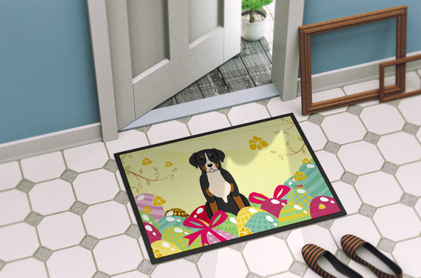 Easter Eggs Greater Swiss Mountain Dog Indoor or Outdoor Mat 18x27 BB6037MAT - the-store.com