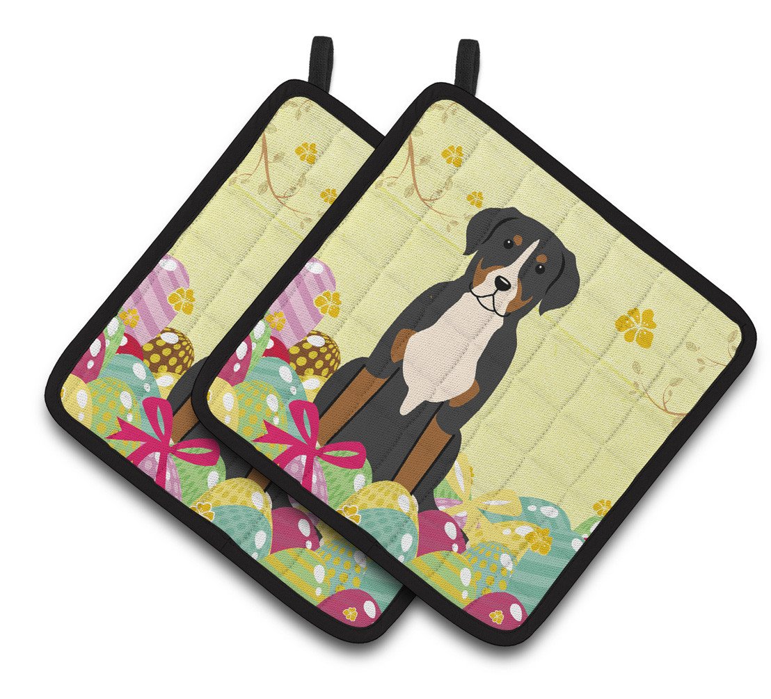 Easter Eggs Greater Swiss Mountain Dog Pair of Pot Holders BB6037PTHD by Caroline&#39;s Treasures