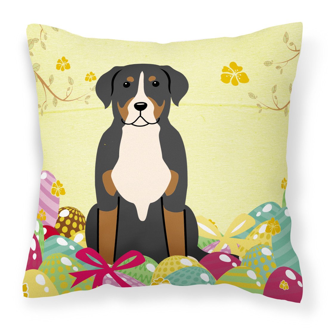 Easter Eggs Greater Swiss Mountain Dog Fabric Decorative Pillow BB6037PW1818 by Caroline&#39;s Treasures