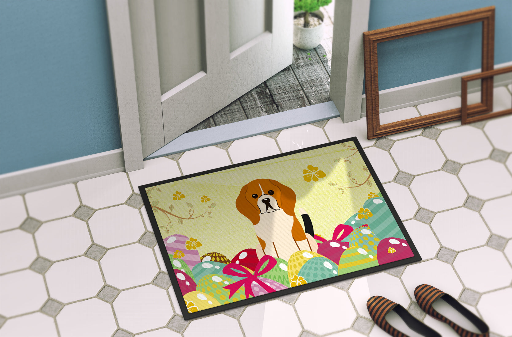 Easter Eggs Beagle Tricolor Indoor or Outdoor Mat 18x27 BB6040MAT - the-store.com