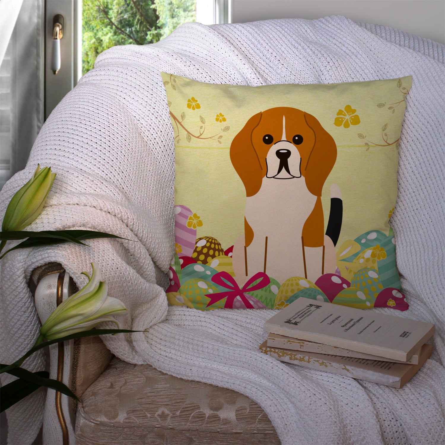 Easter Eggs Beagle Tricolor Fabric Decorative Pillow BB6040PW1414 - the-store.com