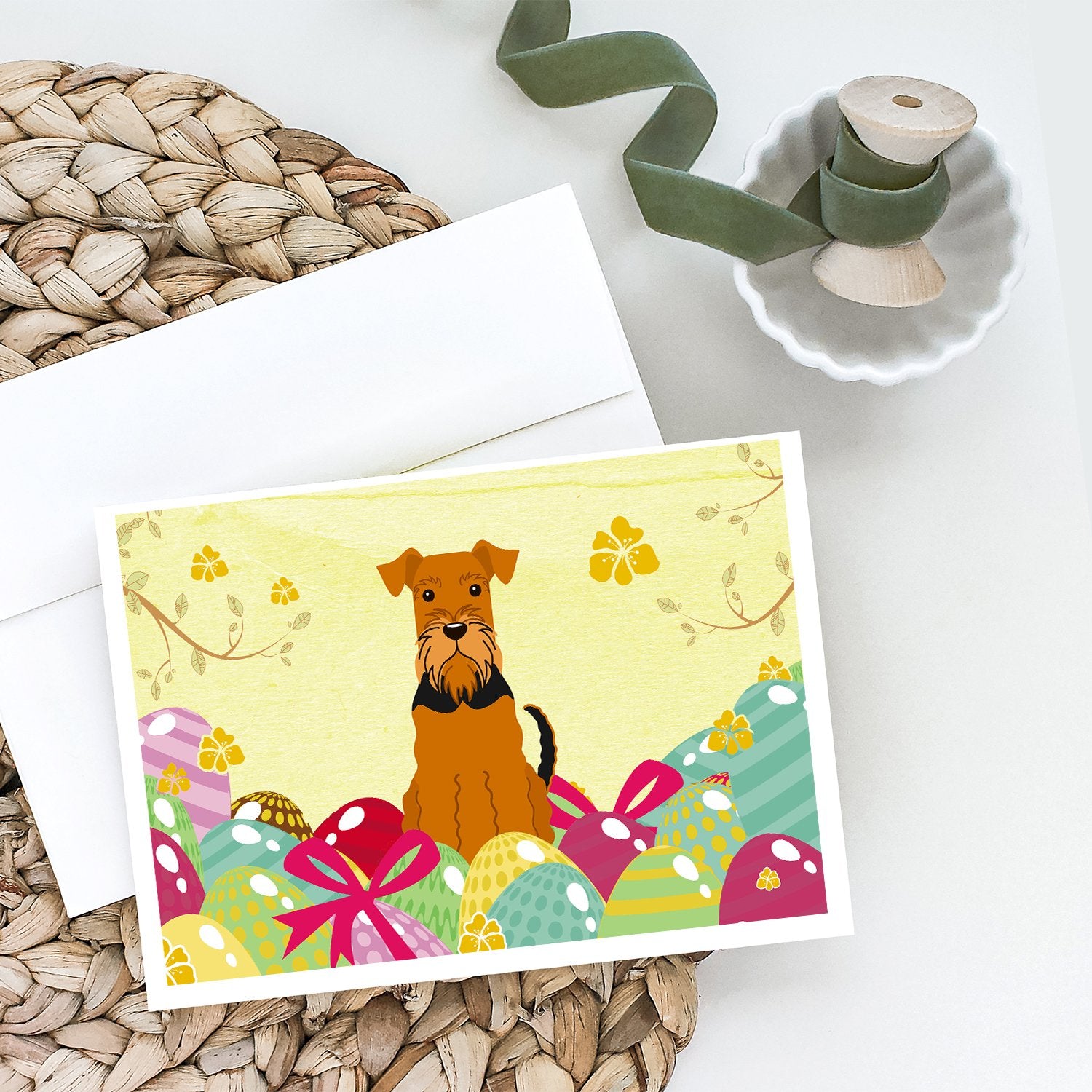 Easter Eggs Airedale Greeting Cards and Envelopes Pack of 8 - the-store.com