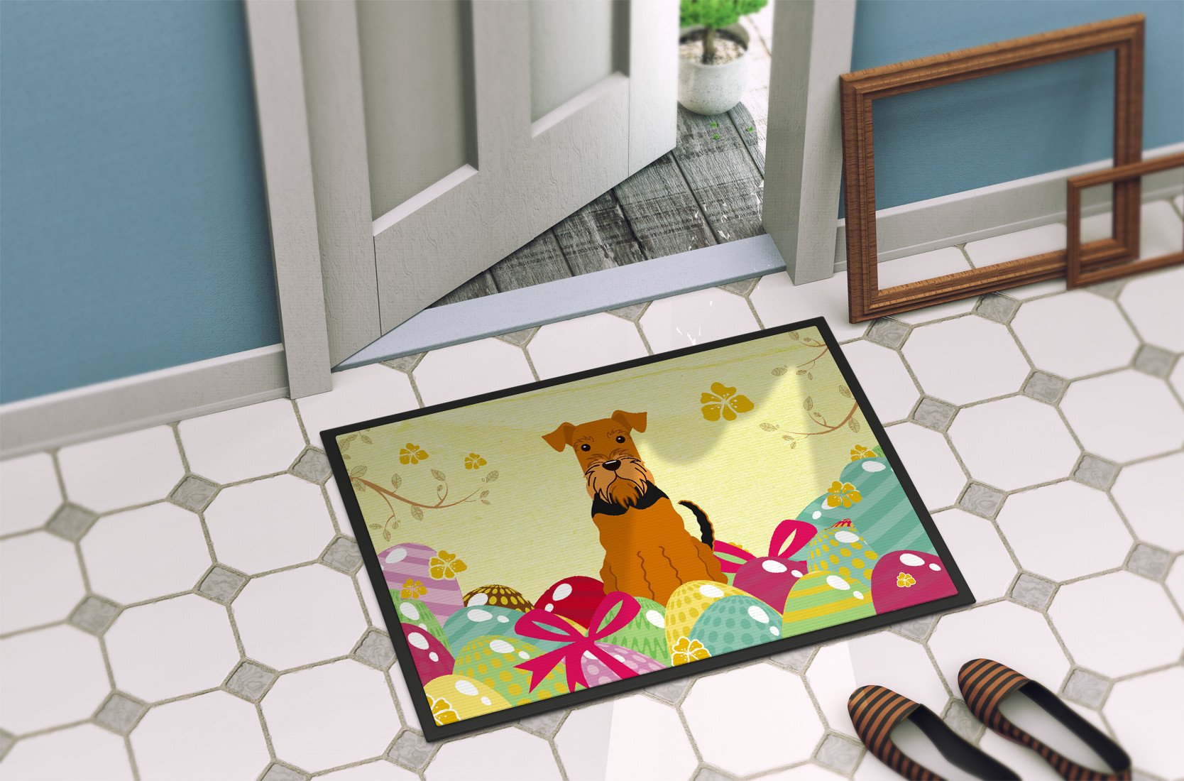 Easter Eggs Airedale Indoor or Outdoor Mat 24x36 BB6041JMAT by Caroline's Treasures