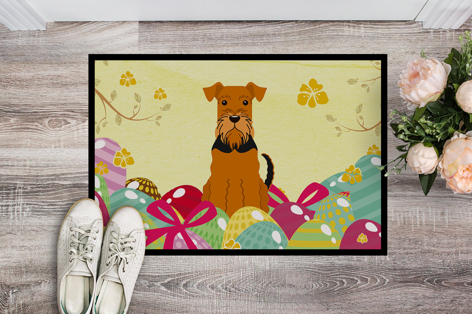 Easter Eggs Airedale Indoor or Outdoor Mat 18x27 BB6041MAT - the-store.com