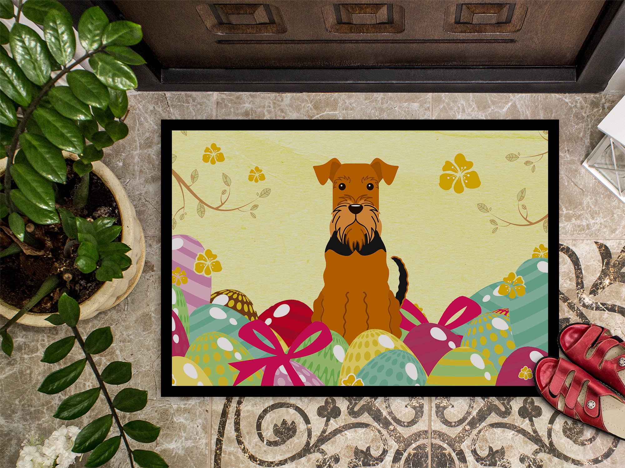 Easter Eggs Airedale Indoor or Outdoor Mat 18x27 BB6041MAT - the-store.com