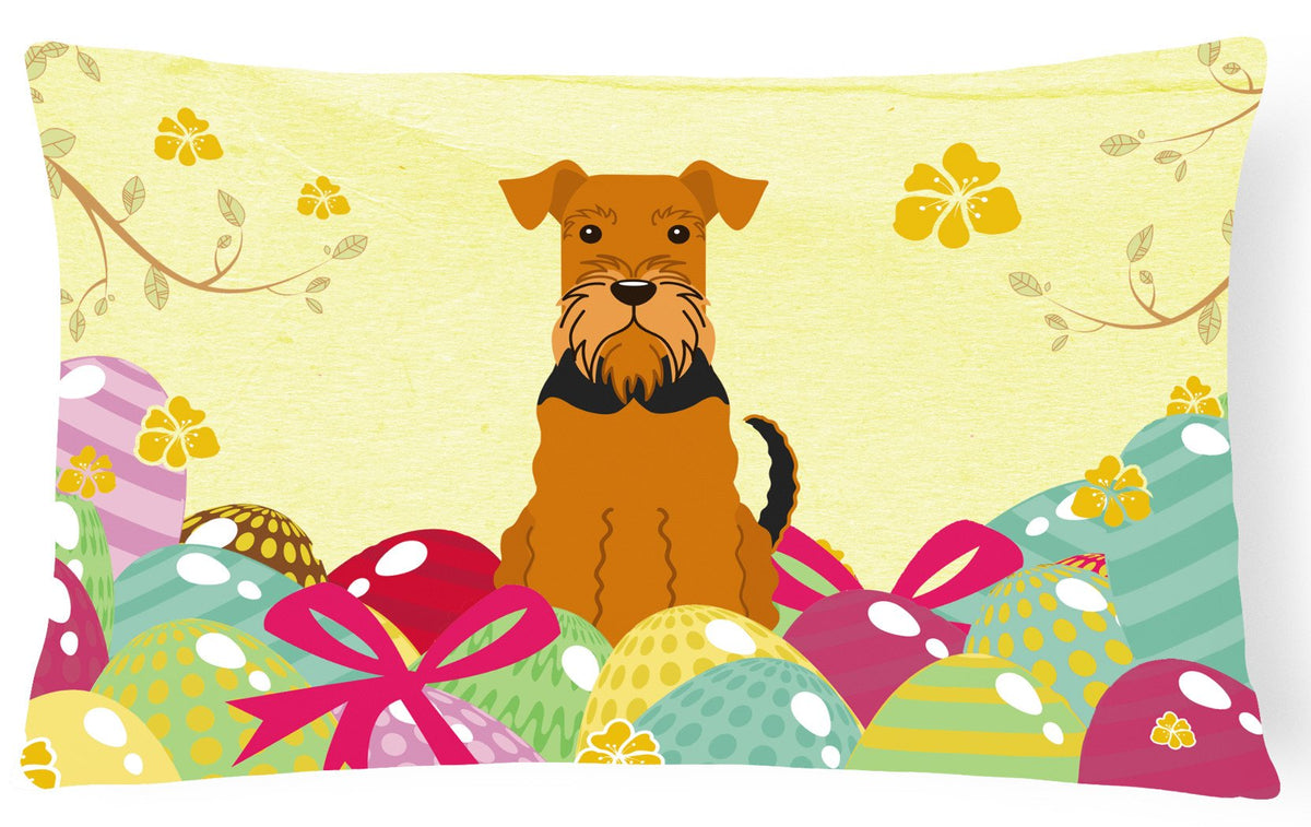 Easter Eggs Airedale Canvas Fabric Decorative Pillow BB6041PW1216 by Caroline&#39;s Treasures
