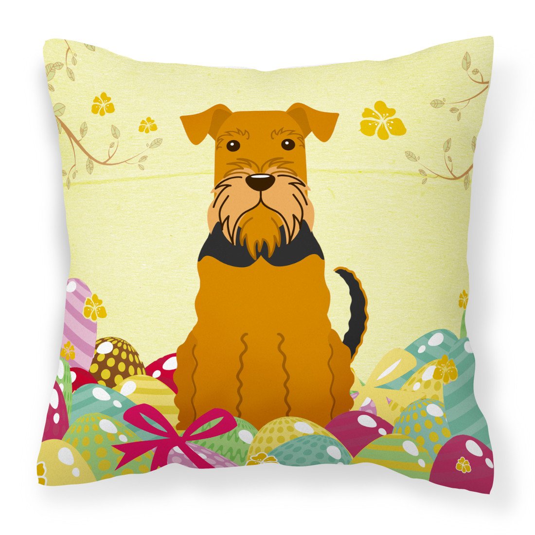 Easter Eggs Airedale Fabric Decorative Pillow BB6041PW1818 by Caroline's Treasures
