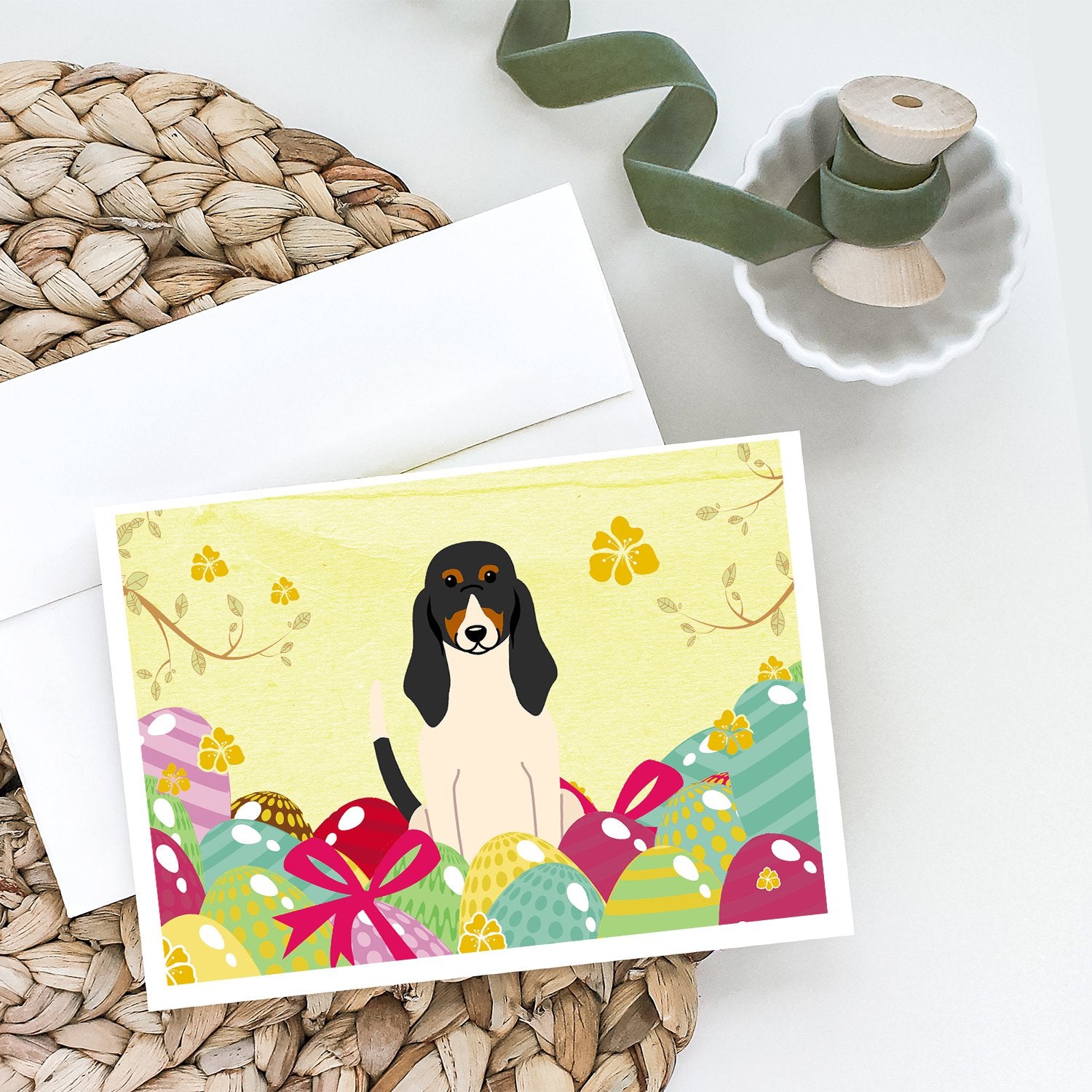 Easter Eggs Swiss Hound Greeting Cards and Envelopes Pack of 8 - the-store.com