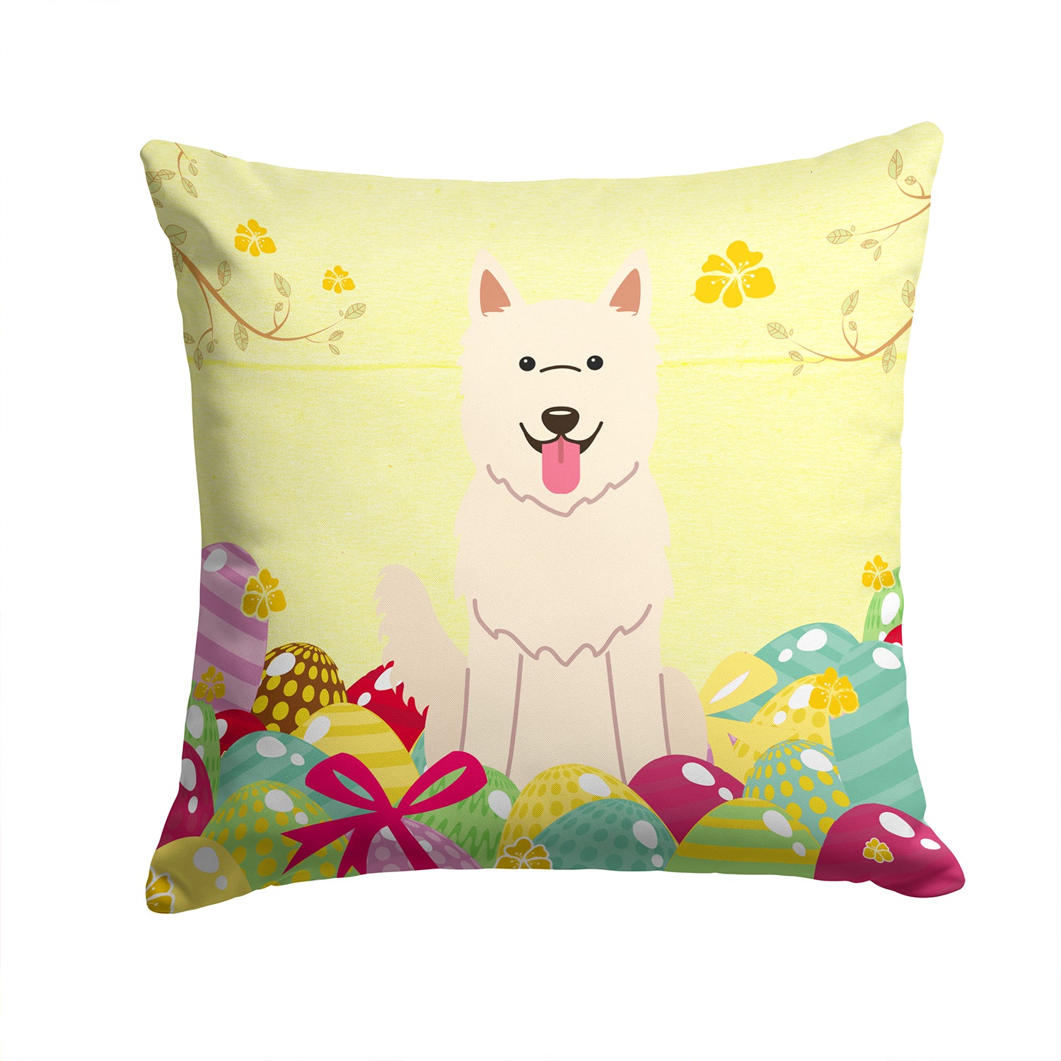 Easter Eggs White German Shepherd Fabric Decorative Pillow BB6045PW1414 - the-store.com