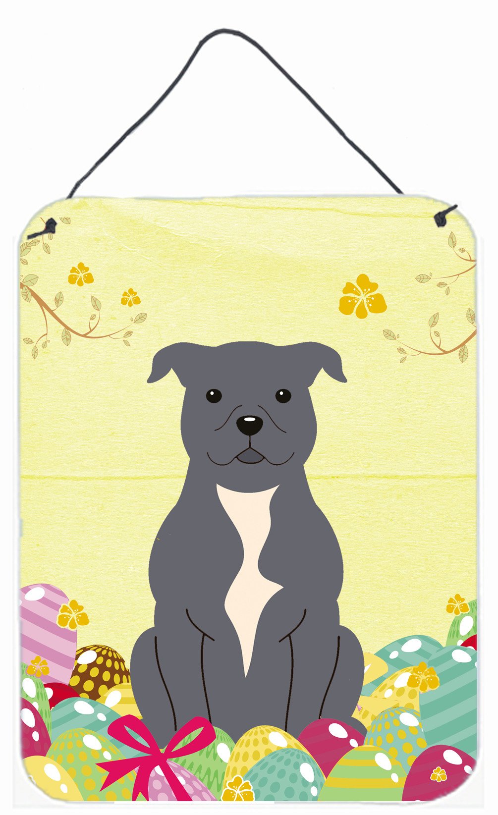 Easter Eggs Staffordshire Bull Terrier Blue Wall or Door Hanging Prints BB6046DS1216 by Caroline&#39;s Treasures