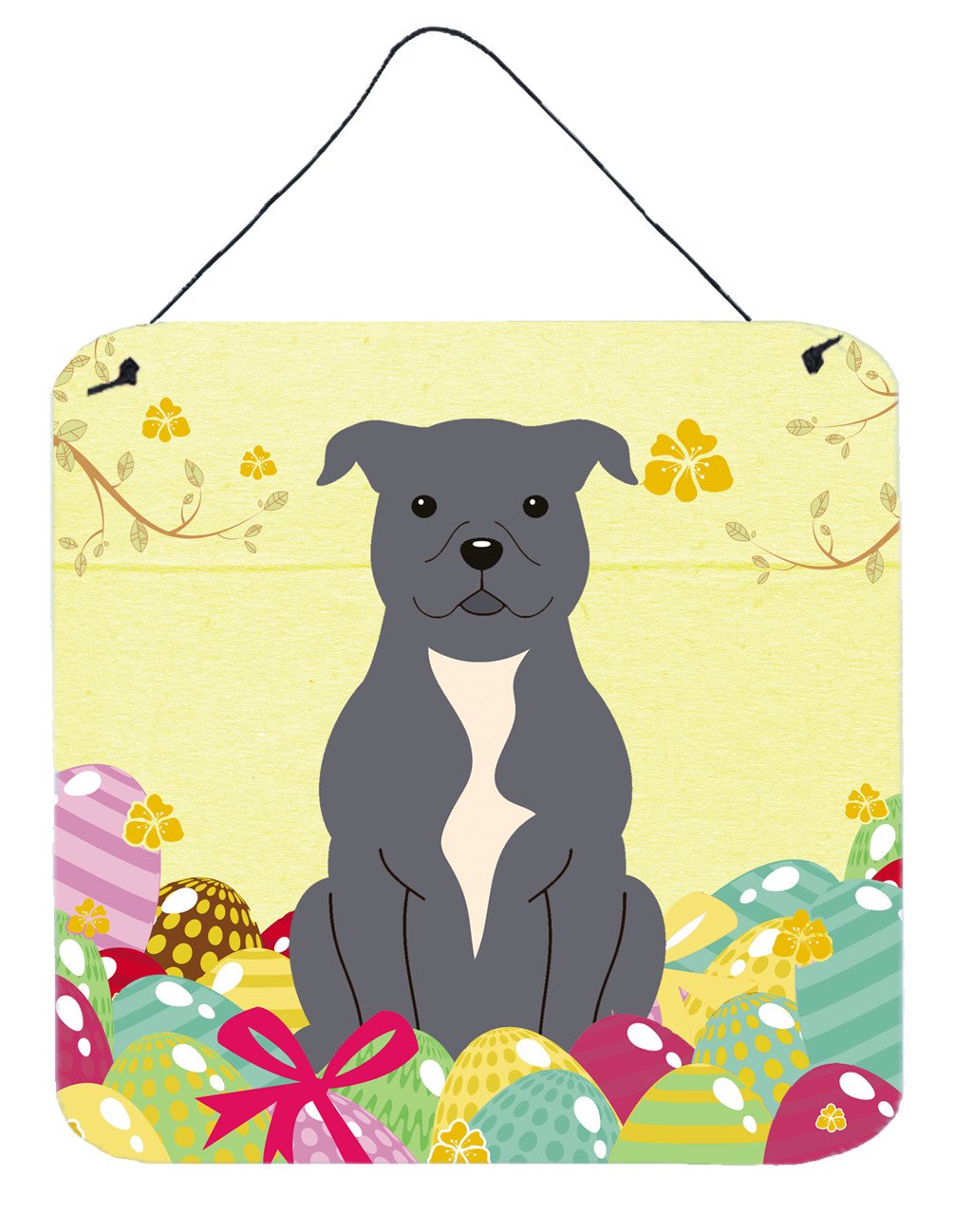 Easter Eggs Staffordshire Bull Terrier Blue Wall or Door Hanging Prints BB6046DS66 by Caroline's Treasures