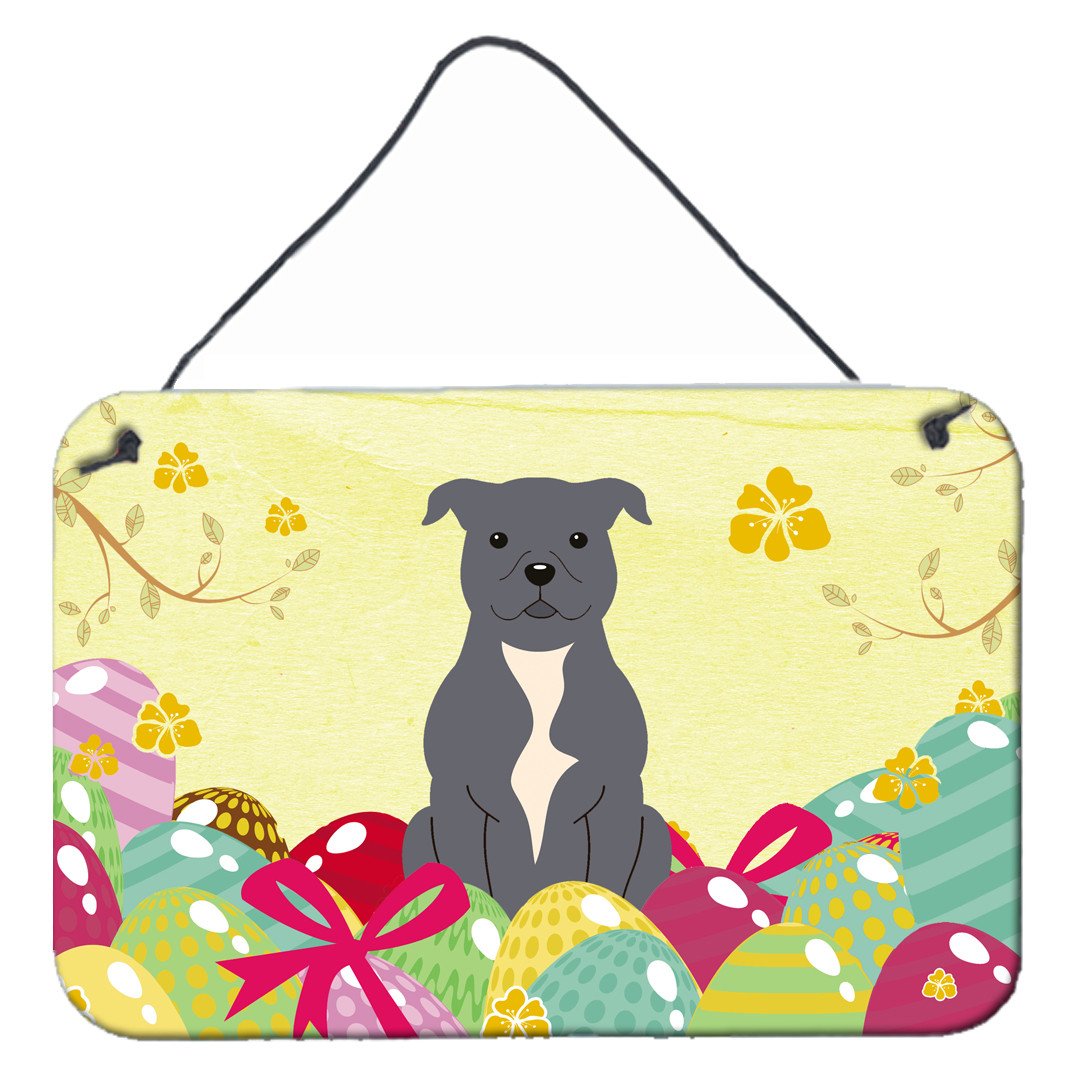 Easter Eggs Staffordshire Bull Terrier Blue Wall or Door Hanging Prints BB6046DS812 by Caroline&#39;s Treasures