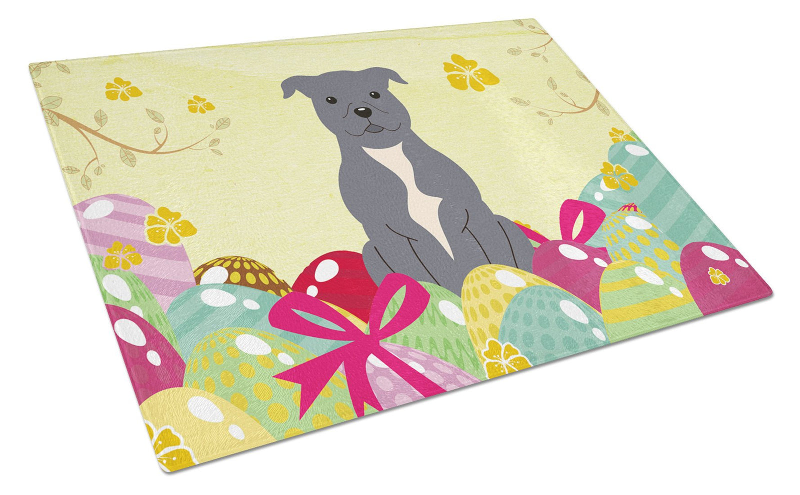 Easter Eggs Staffordshire Bull Terrier Blue Glass Cutting Board Large BB6046LCB by Caroline's Treasures
